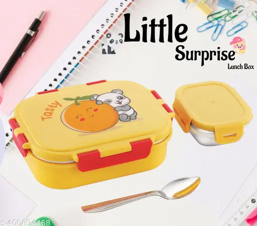 Nabhya Little Surprise Insulated Stainless Steel Tiffin Box for Kids, Inner Steel Katori with Spoon Tiffin Box for Boys, Girls & School, BPA Free and Leak Proof Tiffin Lunch Box