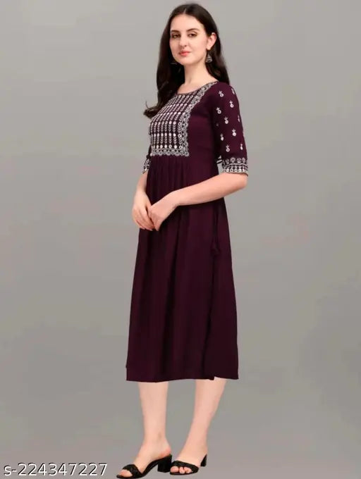 Women embroidery Rayon stitched kurti