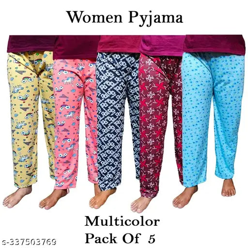 Franscart's Fancy & Comfortable Cotton Blend Full Length Pyjama and Lounge for Women ( Pack of 5, Multicolor)