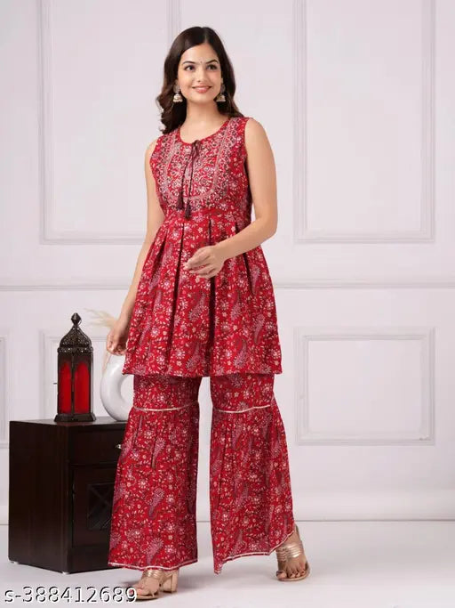 women red sharara set with Dupatta