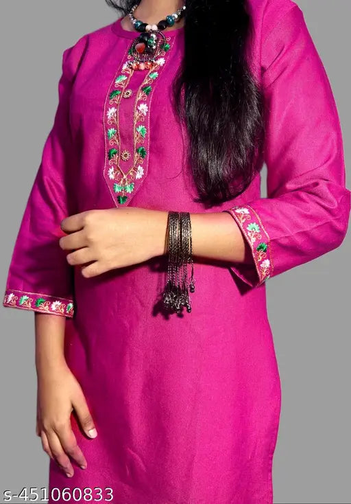 WOMEN EMBROIDERED WOOLEN STRAIGHT KURTI/PASHMINA KURTI/WOOL KURTI/ TOOL FABRIC KURTI