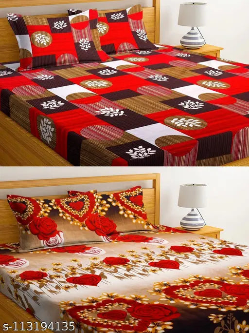 PLEDGE CREATIONS 3D King Size Double Bed Bedsheets Combo Pack of 2 Bedsheets along with 4 Pillow covers