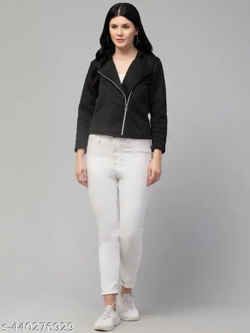 Women solid stylish zipper jacket