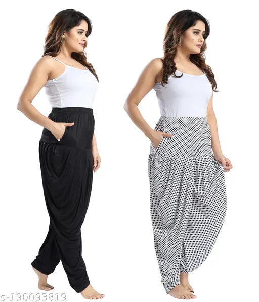 LIFE-TALE Women's Sarina Dhoti Combo(Pack of 2 Pcs)(Black+White)