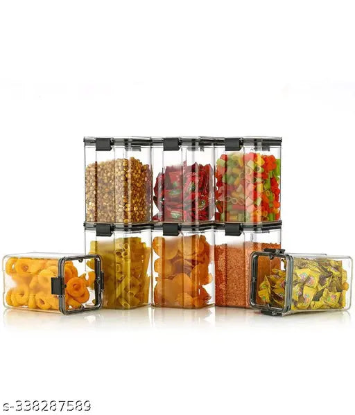 Lock & Lock Square Dal/Food/Pasta/Grocery/Namkeen/Cereal Kitchen Storage Container Set Of 8 Pic - 1100 ML