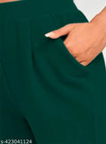 Casual Polyester Blend Narrow & 2 Side Pocket Mid Waist Green Trouser (42"inches)