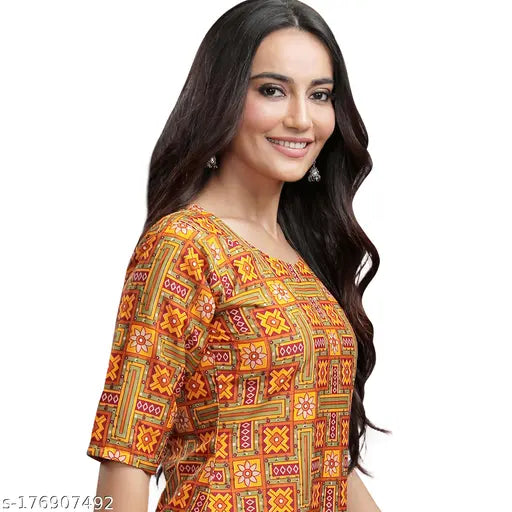 Stylish Women's Crepe Multicolor Color Ethnic Motif Printed Straight Kurti