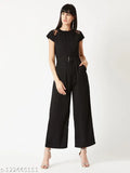 Miss Chase Women's Solid Round Neck Black Jumpsuits