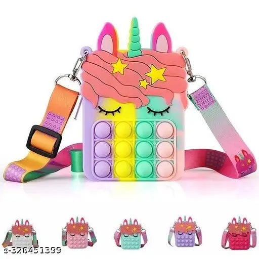 Silicon Pop It Unicorn Shape Sling Crocss Body Bag For kids and Girls (Multicolor)