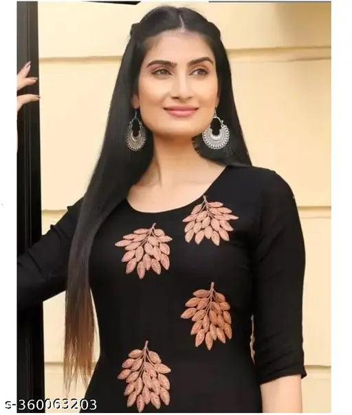 "" Trending Samba Beautiful PEACH AND BLACK Embroided work From Jaipur track Kurta With Embroided work BotamWear Dress Foe Women" (Peach ,Pink :: Black )