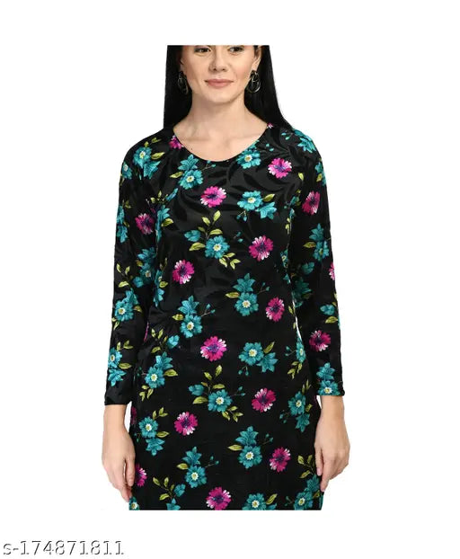 Indistar Women Digital Printed Velvet Warm Kurtis for Winters [Pack of 1]