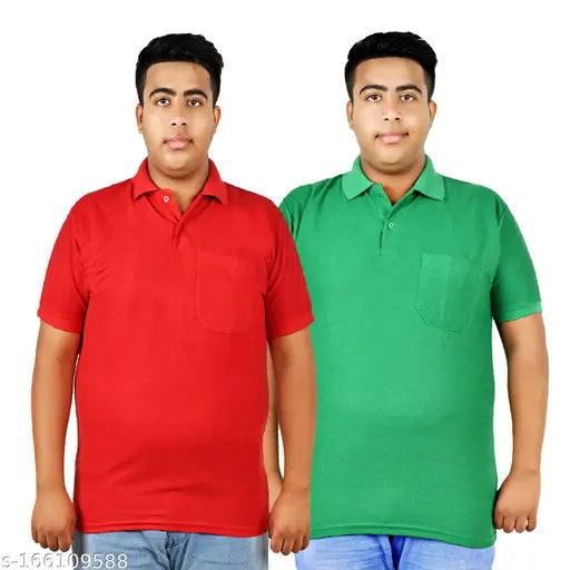 SMAN Polo Plus Size T-shirt for men with pocket in Matty Fabric, Half Sleeve, Regular Fit with Collar| Pack of 2 | Red & Green ("plus size tshirt " “SMAN tshirt" "tshirt for men" "men tshirt" "oversize tshirt " "tshirt men" "half sleeve tshirt" "polo