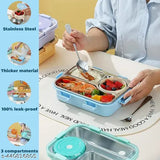 Bento 3 compartment Lunch Box Insulated Air Tight Lunch Box and Portable Utensils, Stainless Steel Lunch Containers, Leak Proof Bento Box for Kids, Adults, Men Women (Blue)