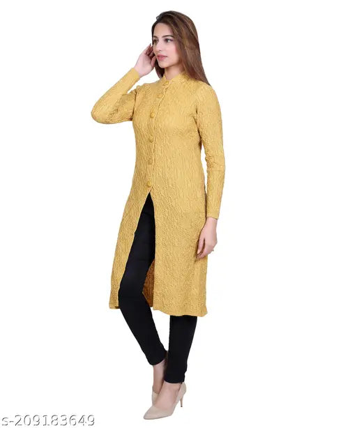 Dart Line Winter Wear Acrylic Wool With Side Pockets Long Cardigans For Women's