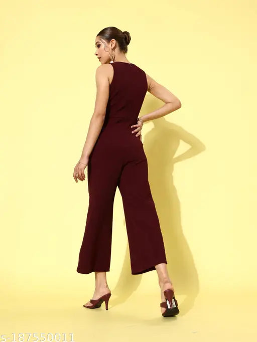 Miss Chase Women's V-neck Maroon Jumpsuits