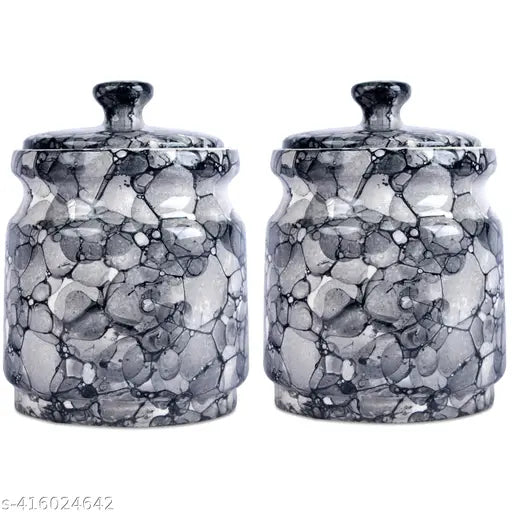 Kraftlik Handicrafts Grey Premium Quality Ceramic Pickle Jar with Lid for Long-Lasting Kitchen Storage Decor (Pack Of 2)