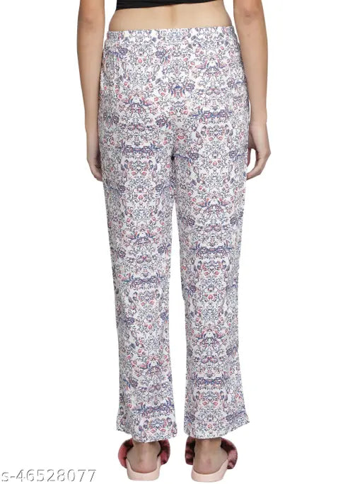 NUEVOSDAMAS RAYON FLORAL WHITE PRINTED PYJAMA