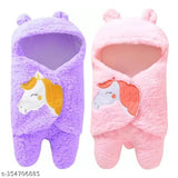 Aakriti Unicorn Embroidered soft fabric hooded baby Wrapper/Blanket (Pack of 2)