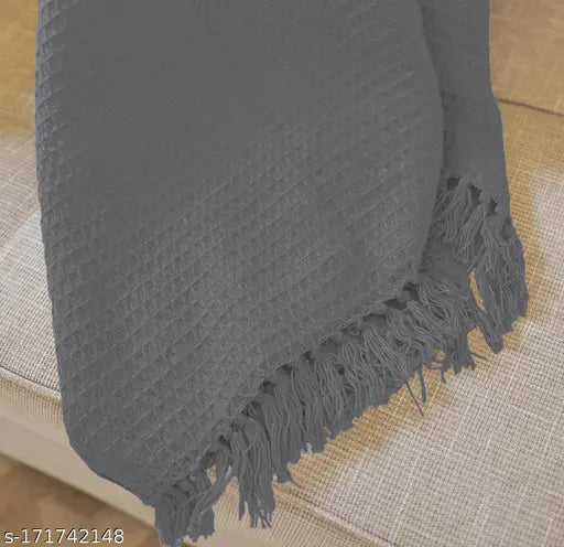 Amitra Pure Cotton Dark Grey Blanket - Throw/Baby/Sofa Blanket with Waffle Pattern for Travling- Perfect for Your Baby Bed for All-Season - Throw Size (50 x 60 inches) Grey