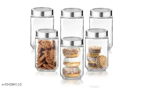 1000ml Cube Storage Glass Jar Barni - BPA-Free Transparent Kitchen Storage Container for Optimal Pantry Organization Pack of 6