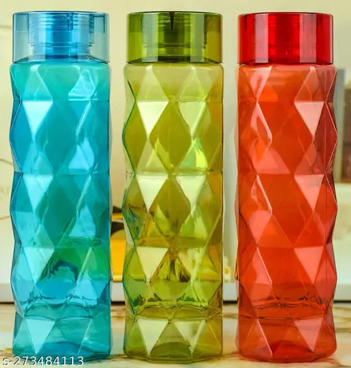 Triangle Shape Design School / Office / Collage / Fridge Water Bottle-Set Of 3 Pic 1000 ml Bottle (Pack of 3, Multicolor, PET)