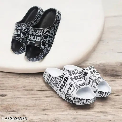 Boys New Stylish Printed Combo Slides for Boys, Very Comfortable, Light-weight, Washable, Slipper for Boys. (Pack of 2)