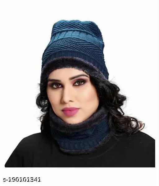 TECHEMPIRE Trendy Winter Woolen Beanie Cap and Cotton Glove Set for Extra protection From cold for Men & Women (free Size)