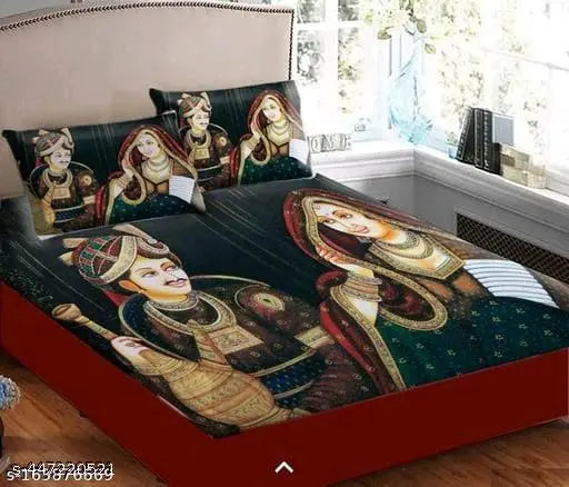 Digital Printed 3D Velvet stylish Attractive Double Bed Bedsheet with 2 Pillow Cover (90"x100") inches