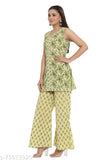 SUTEEH Women's Pure Cotton Floral Printed Straight Kurti with Palazzo Set