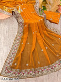 New Yellow chiffon saree with Heavy Thread And Zari Embroidery Work