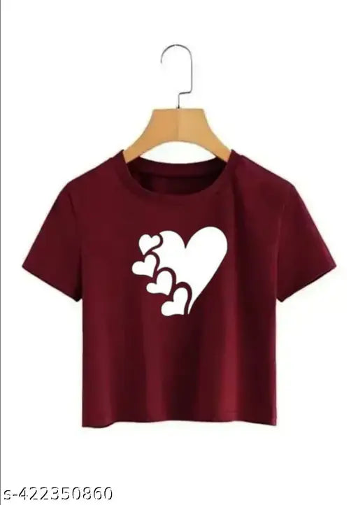 Mahroon Crop Top & T-Shirt For Women And Girls 5 Heart Printed