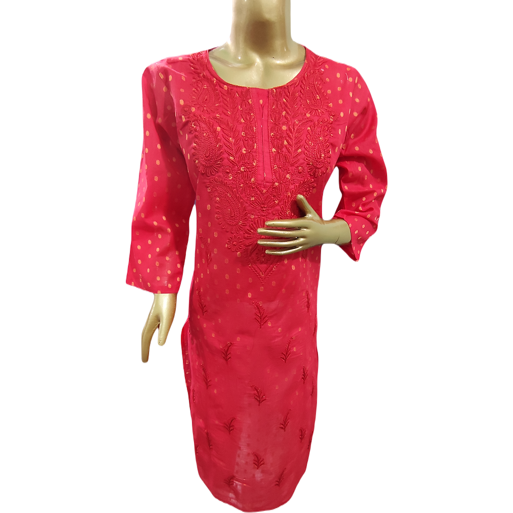 kurta Chanderi Carrot red - GillKart