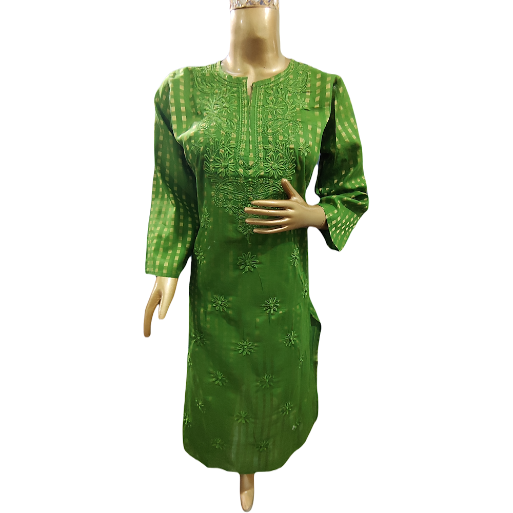 kurta cotton Mehndi green chanderi - GillKart