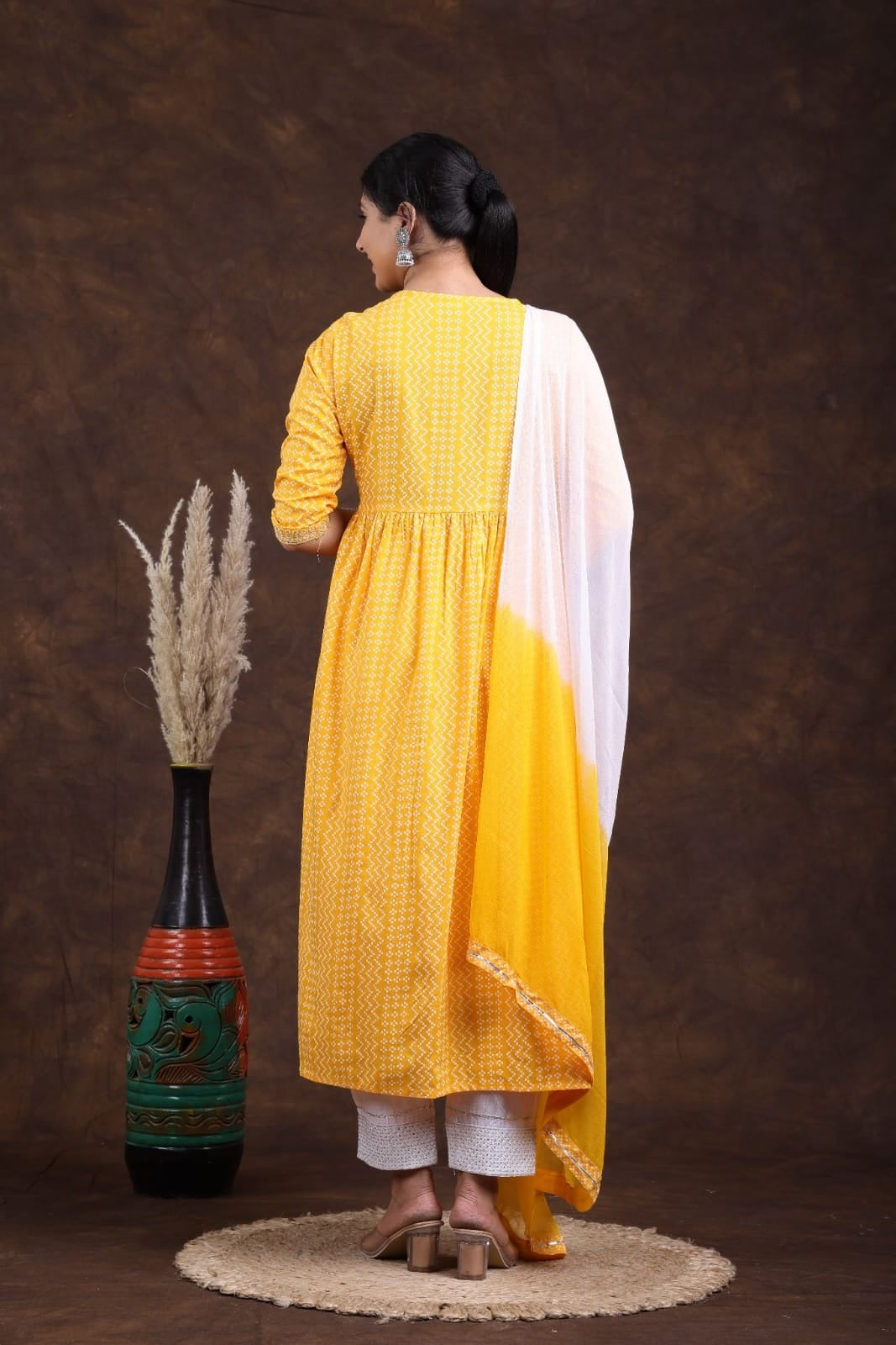 Kurti  Reyon Nyra Cut With Pant And Duppatta Yellow - GillKart