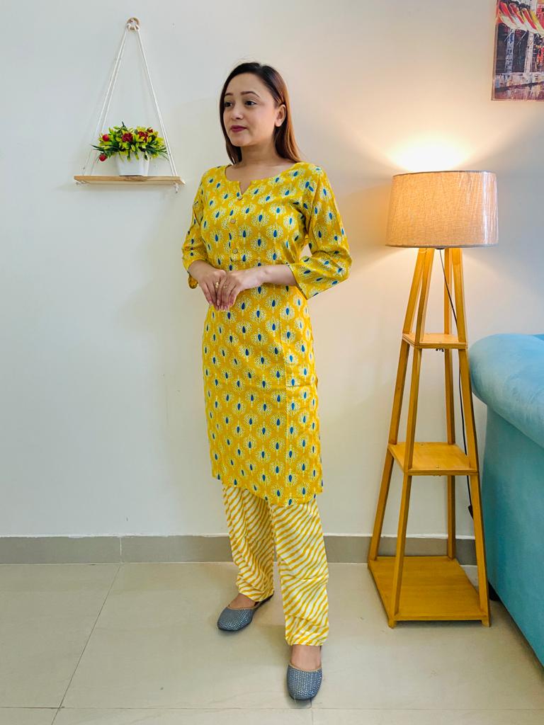 Kurti Yellow with Pant - GillKart