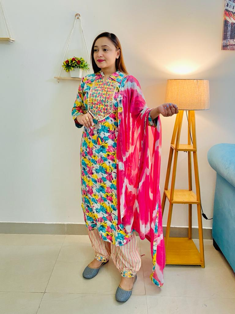 Kurti pant dupatta multi colour - GillKart