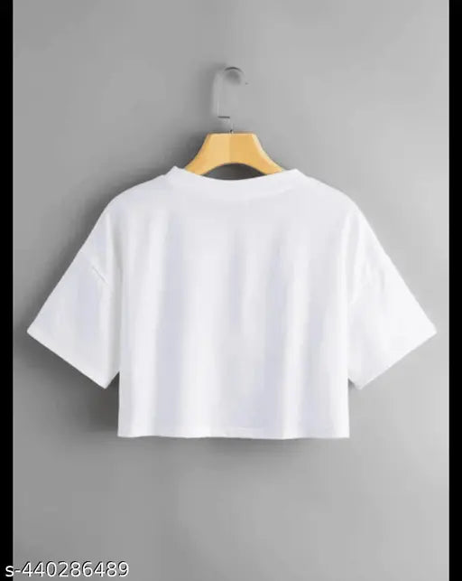 Crze Fashion New Latest Design Round Neck White Crop Top T shirt For Girl's