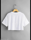 Crze Fashion New Latest Design Round Neck White Crop Top T shirt For Girl's