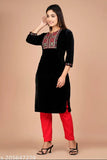 Women Winter Wear Black Ethnic Embroidered Yoke Design Woollen velvet Kurta