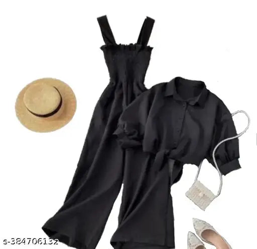 Black Color Women's Solid 2 Piece Jumpsuits For Women