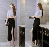 Formal Pencil Skirt, Women's Stretchable Skirt, Calf Length Pencil Skirt With Elasticated Waist