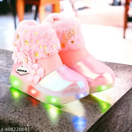 Comfortable Attractive Shoes for your Little Cindrella Shoes for Summer and Winter with Led Light, (Bachoo ke shoos) Age 1-10 Years Pink