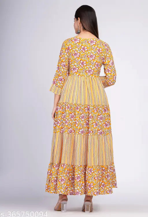 Women Printed Viscose Rayon Anarkali Kurta (Multicolor)