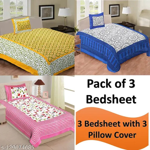 Cotton 3 Single Bed Bedsheet Pack