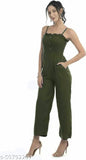 DNEXT Women's Rayon Solid Jumpsuit Olive Green