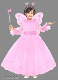 Stylish Pari Dress/Frock with Wings/Hair Band/Stick Fairy for Girl (Pink)