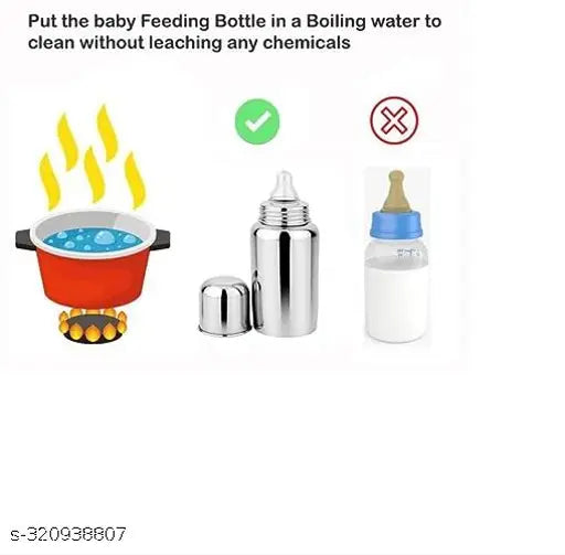 ECOM FASHION HUB Baby Feeding Stainless Steel Bottle, Milk Feeding, Water Feeding 250 ML( bottle with blue cover )