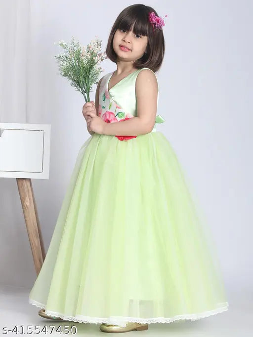 Toy Balloon Kids Millitery Green Full length Girls Party Wear Dress