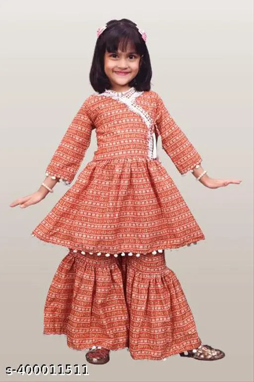 Queenpinenterprise Festive Collection Red Sharara and Kurta Set for Girl