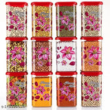 Perix Products 1100 ML Flower Printed Lock System Plastic Grocery Container| Square Airtight Containers to Store Groceries| Kitchen Dabba Set, Grocery Box (1100 ML) (Pack of 12) (pink)